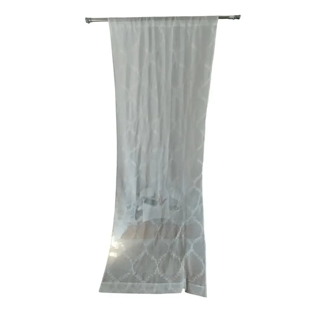 GORGEOUS WHITE EMBROIDERED ON WHITE BOTANICAL TRELLIS WINDOW CURTAINS, 3 PANELS!